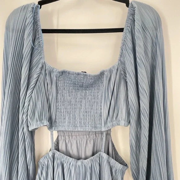 MOON RIVER Women's Light Blue Long Sleeve Pleated Cutout Midi Dress Size Large - Picture 12 of 14